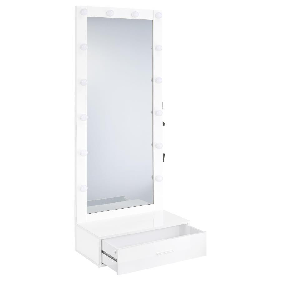 Spector 1-drawer Lighted Full-Length Floor Mirror White High Gloss / CS-960954